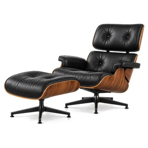 Black leather lounge chair and ottoman, the original