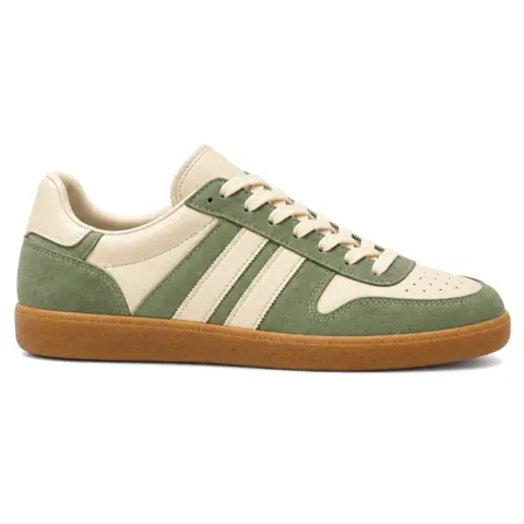 Cream sneaker with sage suede panels, the dupe