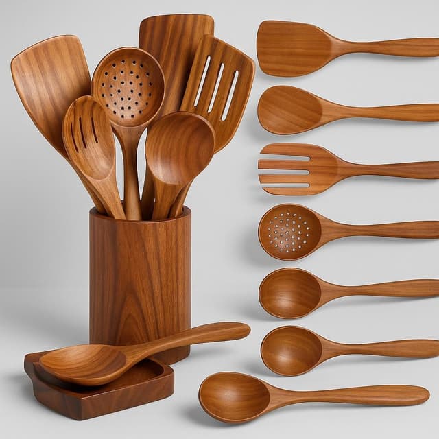 Mooues 9-Piece Teak Wooden Cooking Utensil Set