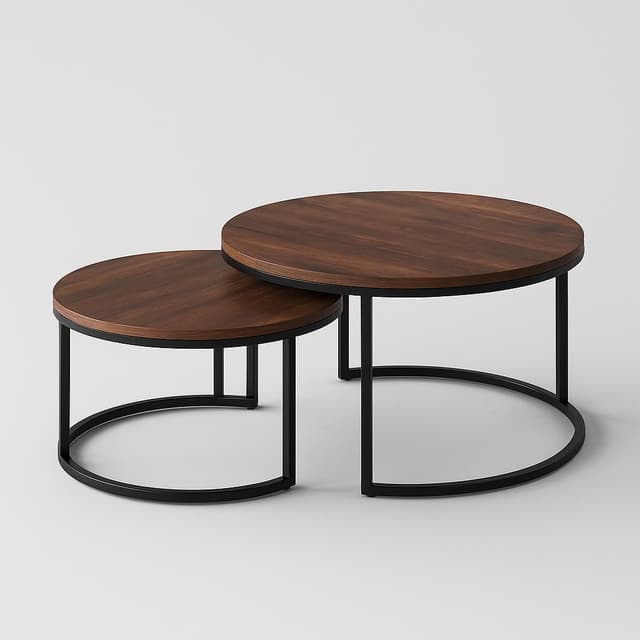 Nathan James Stella Round Nesting Coffee Table Set of 2, Nutmeg/Matte Black