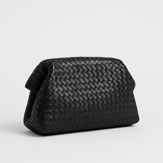 River Island Black Premium Woven Leather Clutch Bag