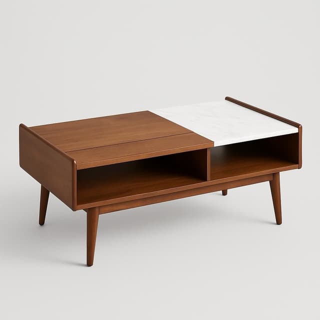 West Elm Mid-Century Double Pop-Up Coffee Table Walnut/White Marble