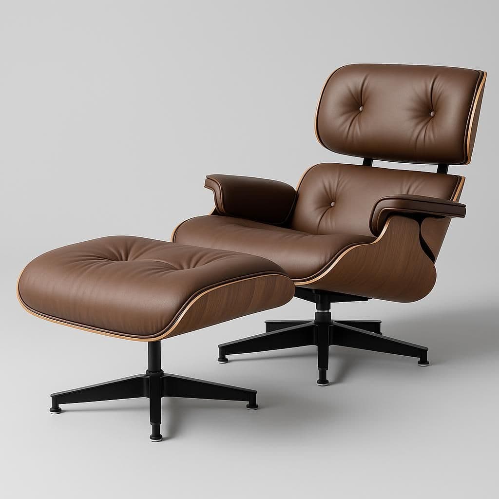Decomica Premium Eames Replica Lounge Chair & Ottoman (Walnut/Top-Grain Leather)