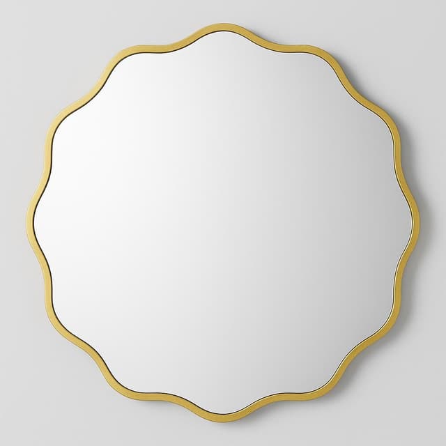 GLSLAND 36-inch Round Wave-Edge Gold Metal Bathroom Vanity Mirror