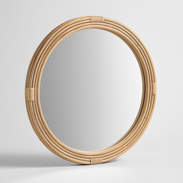 Martha Stewart Luna Natural Rattan Round Wall Mirror