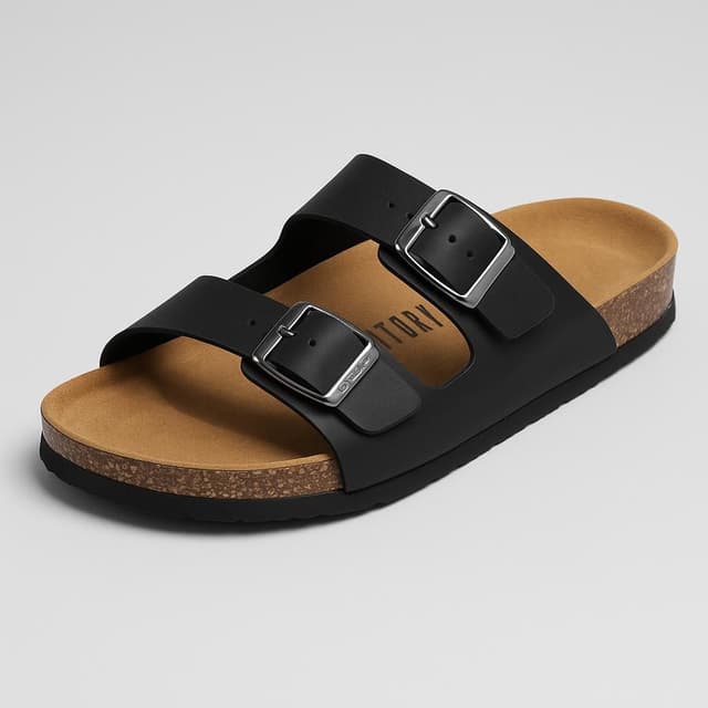 Fitory Women's Flat Sandal with Cork Footbed Black