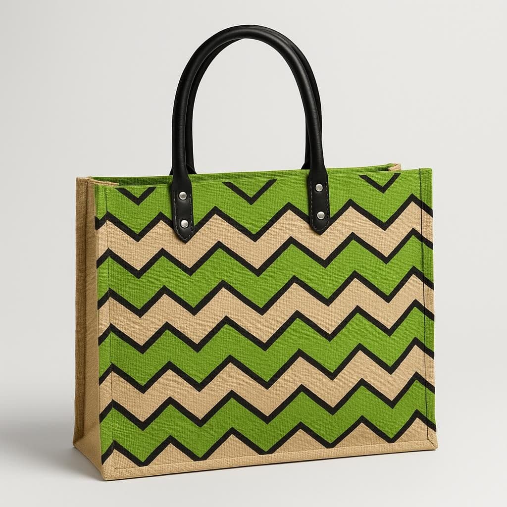 KT Chevron Print Jute Tote