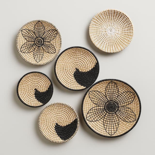 Litton Lane Handmade Seagrass Basket Plate Wall Decor (Set of 5)